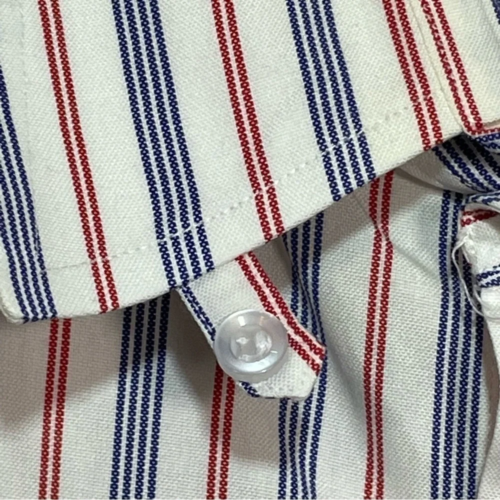Vintage Polo Ralph Lauren Shirt Mens 17.5-36 Red Blue Striped 100% Cotton Button